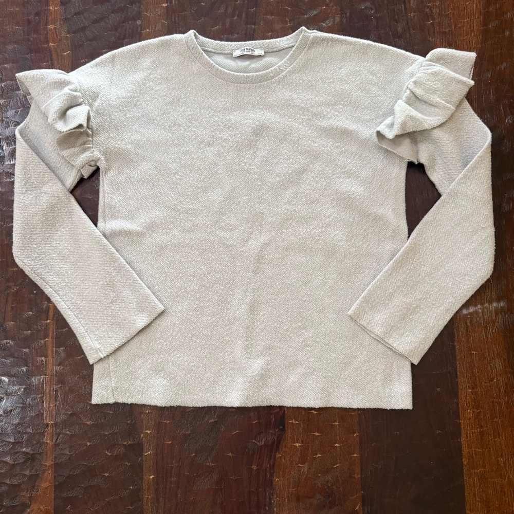 Zara Light Gray Long Sleeve Top with Ruffle Detail - Picture 12 of 12